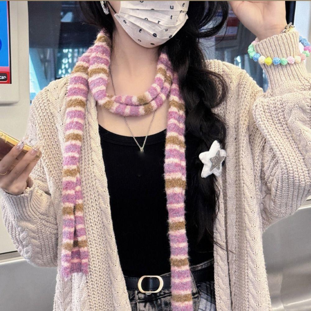 Стиль Y2K Y2K Полосатый шарф Харадзюку Вязаная шаль Милые длинные узкие шарфы Женские