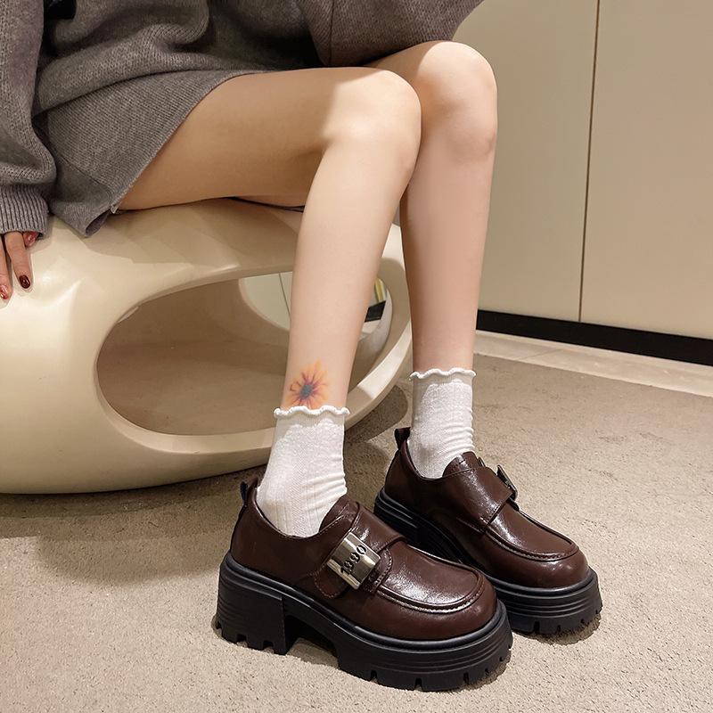 Женские лоферы на толстой подошве с высокой платформой, новая весна 2025, популярные одинарные туфли, универсальный толстый каблук, под юбку, маленькие кожаные туфли в стиле колледжа