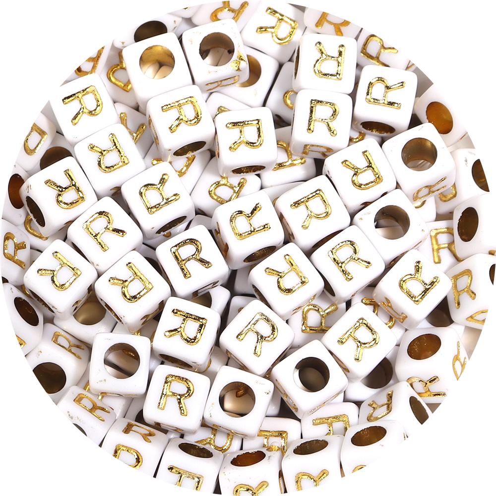 100pcs/lot 4.5 6mm Gold Letter Acrylic Square Beads Large Hole Loose Alphabet Beads For DIY Craft Bracelet Earrings Accessories