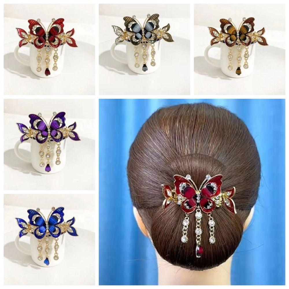 Zircon Rhinestone Butterfly Hair Clips Tassel Rhinestone Barrettes Crystal Small Hair Claw Wedding
