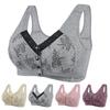 Mid-aged Women Bra Elastic Front Button Closure Plus Size Floral Lace Printing Shockproof Push-up Anti-snagging