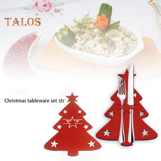 12Pcs Christmas Tableware Holder Flatware Bag Xmas Tree Cutlery Pockets Dinner Knife Fork Covers for Holiday Home Party Decorations