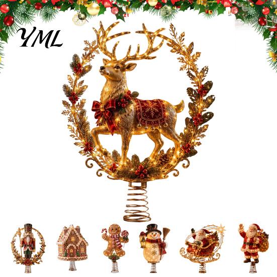 Christmas Tree Accent Piece Lighted Topper, Illuminated Santa Claus Gingerbread Nutcracker Treetop Indoor Festive Winter Decoration Ornament
