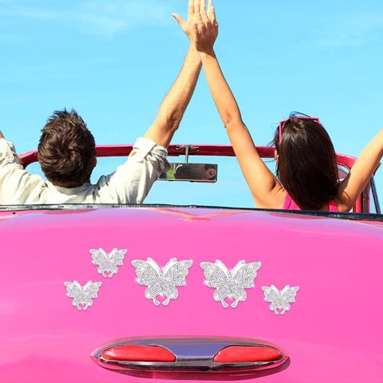 4Pcs Butterfly Car Stickers Sparkling Rhinestone Self-adhesive Easy To Apply Car Stickers for Unique Car Interior Decoration