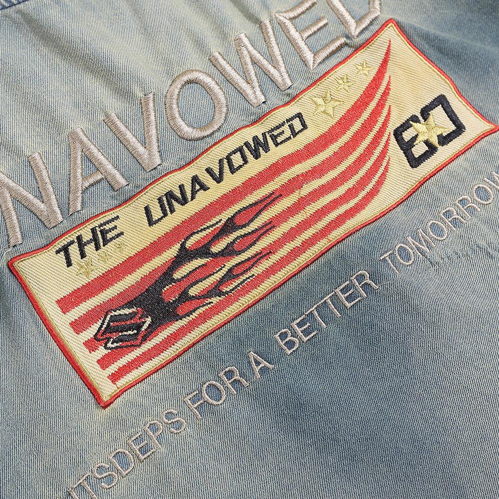 Джинсовая футболка с вышивкой букв и круглым вырезом, с короткими рукавами, модная американская уличная мужская футболка оверсайз, летняя футболка с рукавами четверти