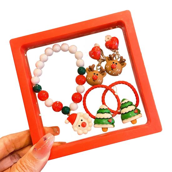 Набор из 5 шт./компл. Рождественский браслет, серьги, набор для рукоделия, детский красочный браслет из бусин ручной работы, шарм в виде Санта-Клауса, оленя, елки, ювелирное украшение, праздничный подарок