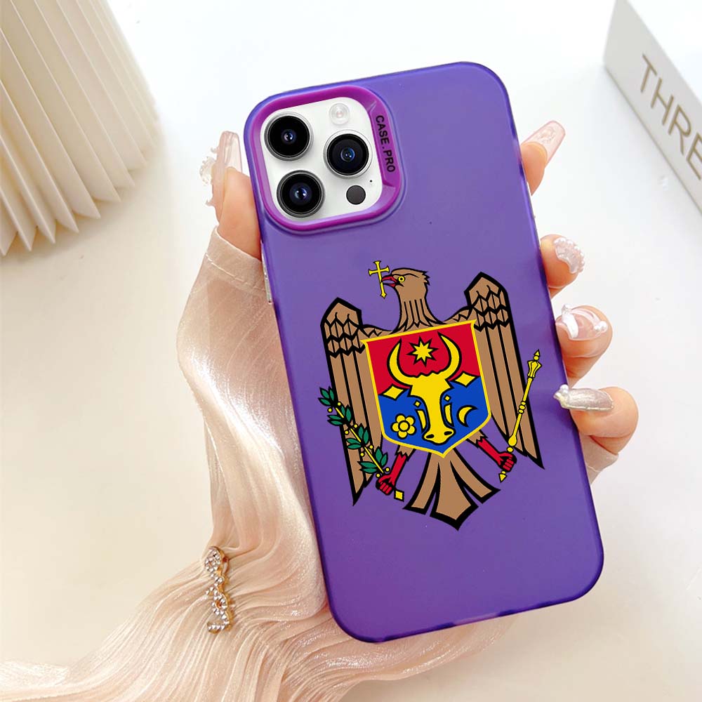 N21 Moldova National Emblem Soft Border Phone Case for Apple iPhone 15 14 13 Pro Max 11 12 XR XS Max 7 8 Plus Hard Back Cover