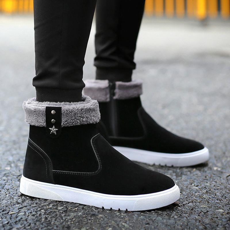 Fashion High-top Snow Boots Men's Winter Plus Velvet Thick Warm Non-slip Cotton Shoes Male Students Fashion Casual Platform Short Boots