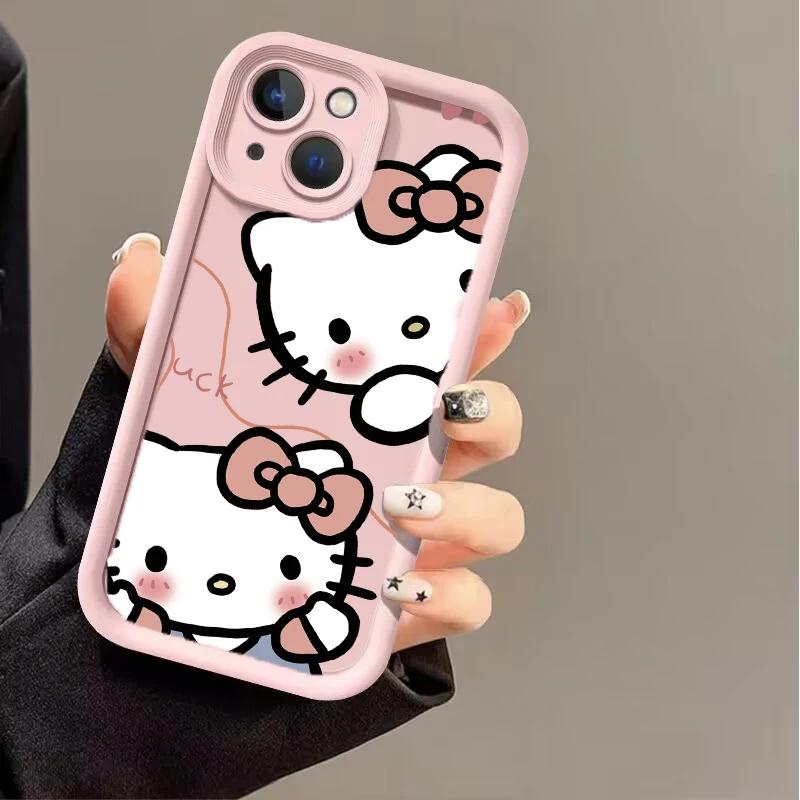 Розовый мультяшный чехол Hello Kitty для iPhone 17 16 Pro Max 17 Air 16e 15 14 13 12 11 Pro Max 14 15 16 Plus INS Силиконовый чехол