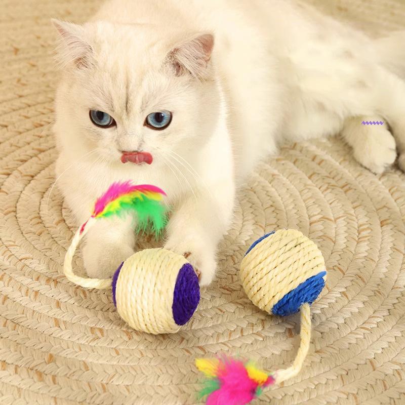 HOOPET Cat Sisal Rope Weave Ball Teaser Play Chewing Scratch Catch Toy Interactive Scratch Chew Toy For Pet Cat Dog Supplies