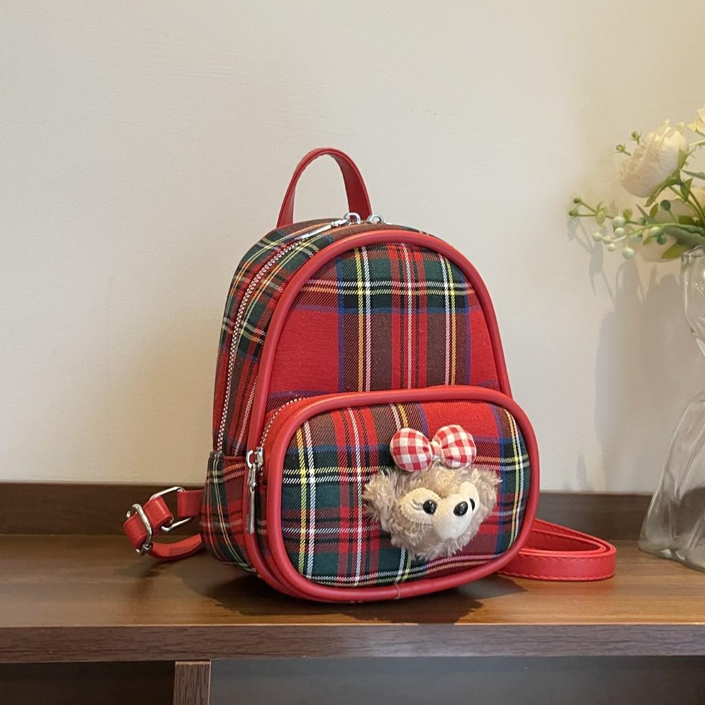 Shelliemay Duffy Simple Plaid Canvas Backpack With Breathable Fabric For College And Casual Outings