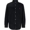 Polo Solid Color Logo Embroidered Polo Collar Single-Breasted Long Sleeve Shirt Men Shirts Black 710853123-003