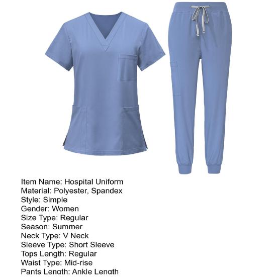 Женская больничная форма, комплект из 2 шт./компл., комплект с v-образным вырезом и короткими рукавами, несколькими карманами, топы с эластичной резинкой на талии, комплект быстросохнущих рабочих костюмов для салонов красоты, стоматологических медсестер