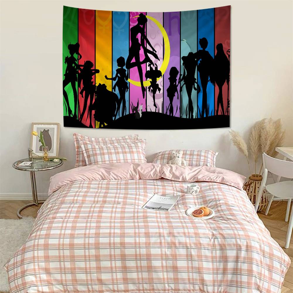 SSailores Cute Girl Moon Colorful Tapestry Wall Hanging Hanging Tarot Hippie Wall Rugs Dorm Wall Art Decor