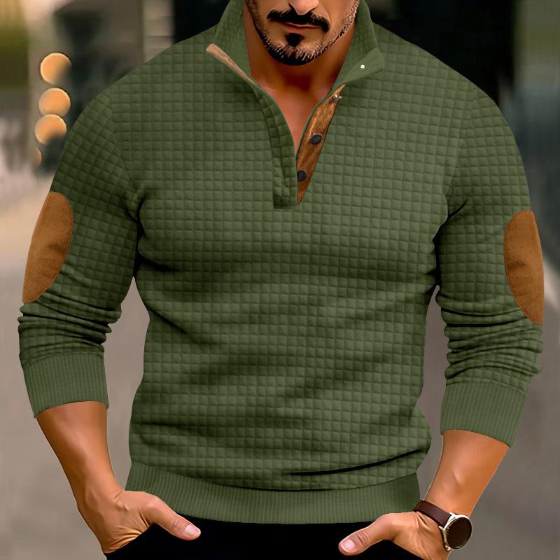 Модный мужской повседневный свитер с воротником-стойкой и длинным рукавом, с цветными блоками, с маленьким квадратным узором, трикотажный свитер