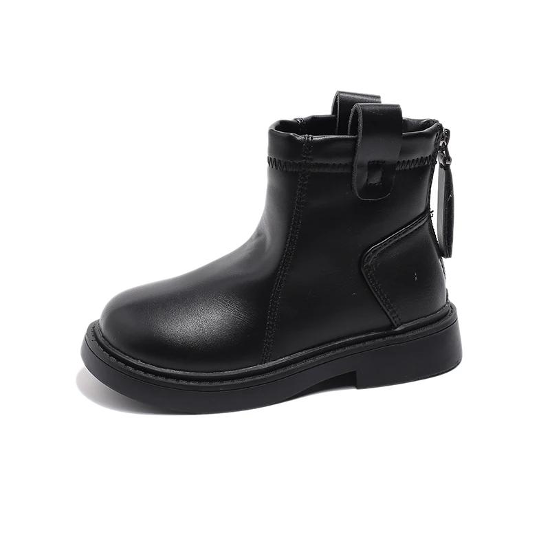 Детские ботинки весна-осень, простые, с круглым носком, для девочек, школьные, ботильоны, модные, нескользящие, детские, повседневные, кожаные ботинки, размер 26-36