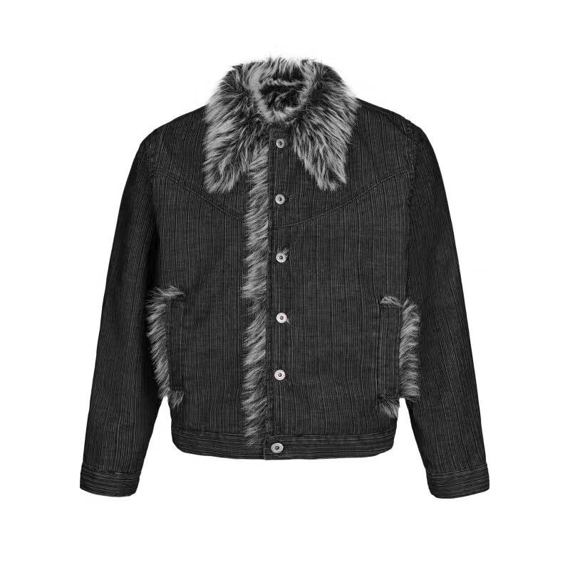 Cabbage Coke American Retro Thick Cotton Jacket for Men and Women, Loose Deconstructed Brushed High-End Fur Collar Coat