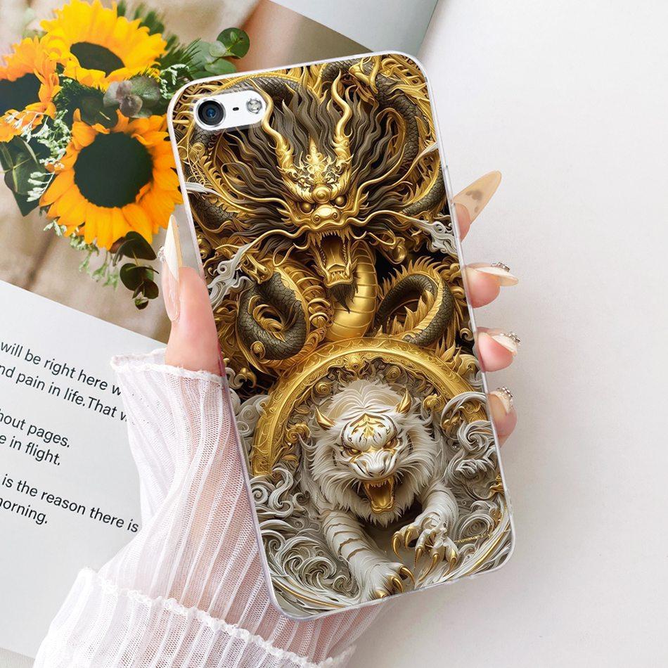 Для iPhone 5 5 SE (2016) 4 4s Крутой чехол для телефона с узором Дракон и Тигр Для iPhone5 iPhone4 Мягкие силиконовые TPU чехлы