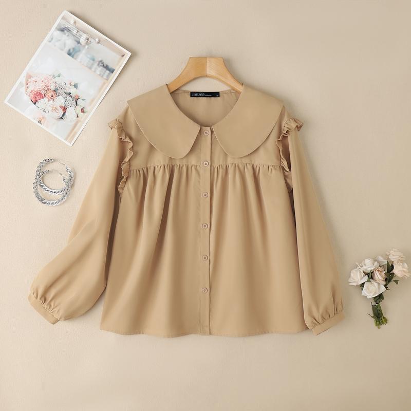 ZANZEA Женская свободная повседневная блузка с длинным рукавом и воротником-стойкой