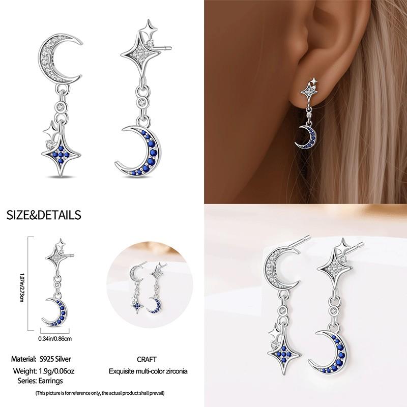 Original 100% 925 Silver Geometric Sun Moon And Stars Tassel Women's Earrings Party Anniversary Gift