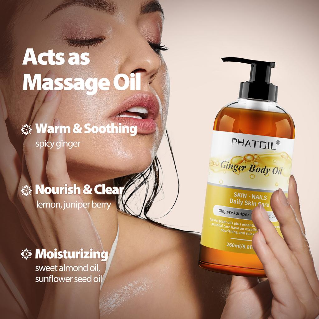 PHATOIL 260 мл Масла для тела, лаванда, ваниль, имбирь, массажное масло с базиликом, универсальный уход за кожей и волосами, смеси натуральных растительных масел и эфирных масел