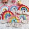 Handmade Woven Cotton Rope Rainbow Tassels Bead Boho Style Pendants Rainbow Room Wall Hanging Holiday Decoration