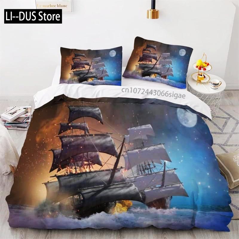 Nautical Bedding Set Twin SizeNautical Sailboat Bed for Boys TeensOcean Sailing Anchor Comforter Cover 3 Pieces Room Decor