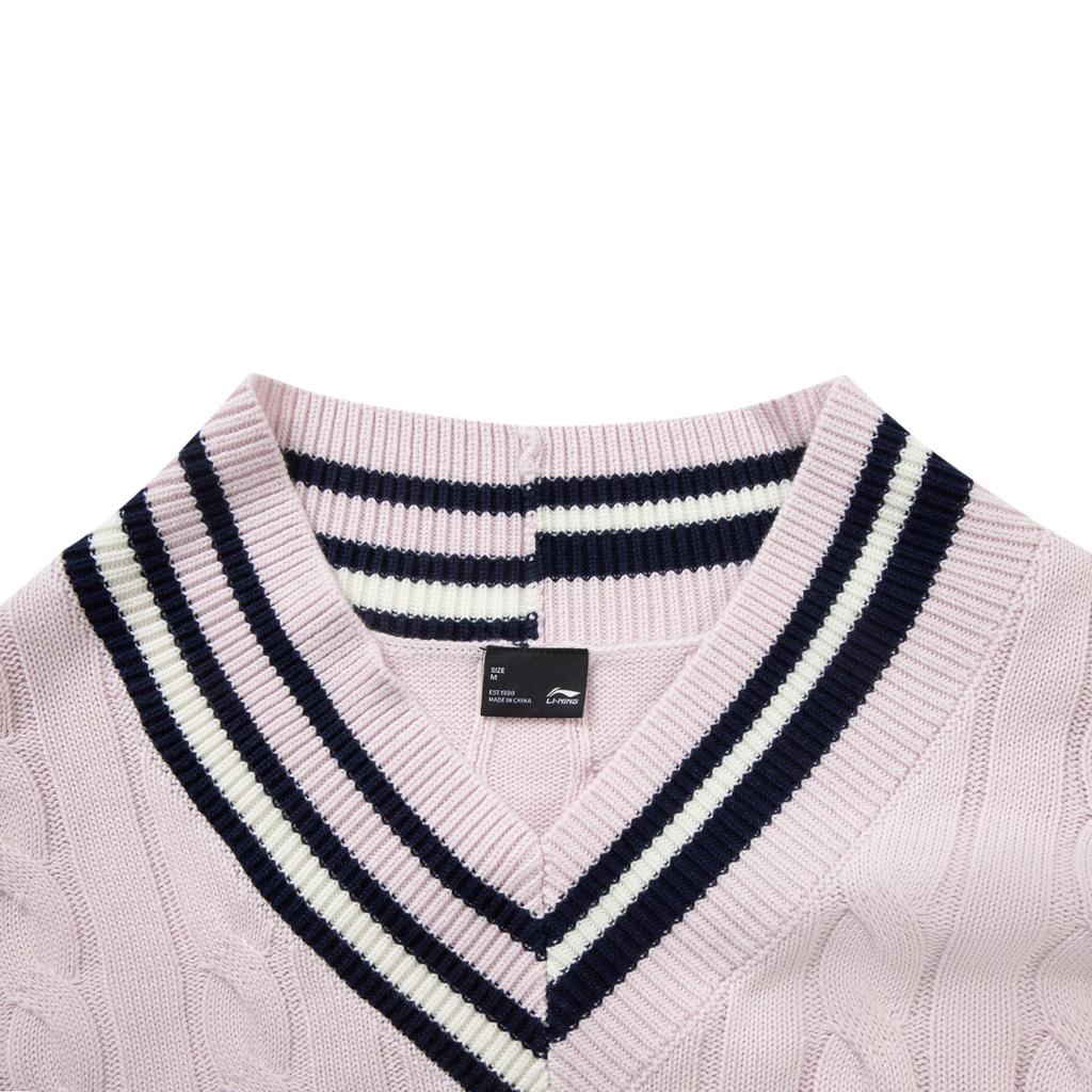 Li Ning Striped V-Neck Soft Comfortable Breathable Long Sleeve Knit Top Women Tops AMBV406-1