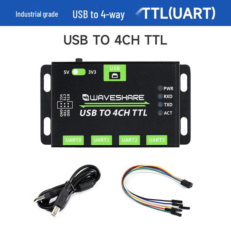 Industrial USB to 4-Channel TTL UART Converter with Protection Circuit, Multi-System Compatible