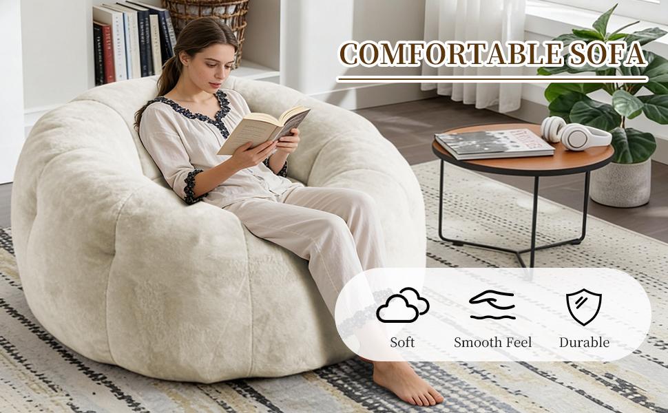 Large Round Bean Bag Lounge Chair with Enhanced Stability for Versatile Living Room and Bedroom Relaxation