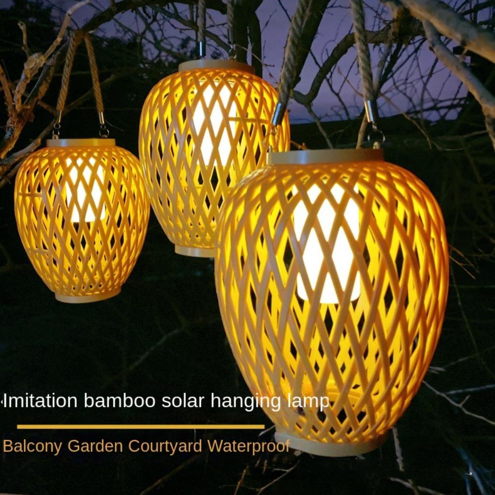 Solar Bamboo Weaving Lantern 600 mAh Waterproof Chinese Lantern Lights Warm Light LED Garden Decorative Light
