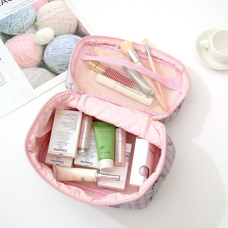 Косметичка стеганая с цветочным принтом большой вместимости - Стильная, компактная и удобная