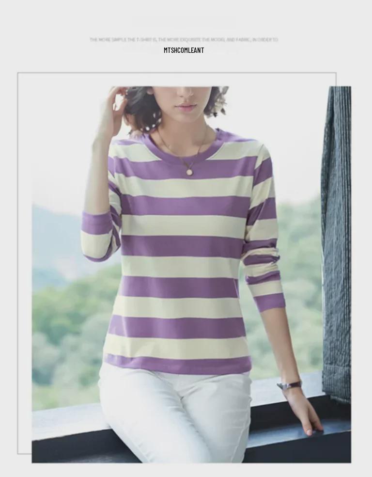 2024 Women's Loose Pure Cotton Long-Sleeve T-Shirt for Spring & Autumn - Fashionable Top for Middle-Aged Moms