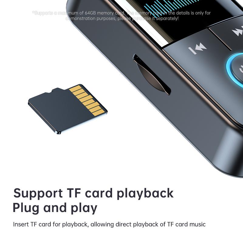 VAORLO 4 In 1 Bluetooth 5.4 Audio Receiver Transmitter 3.5MM AUX TF Card Play Stereo Music LED Display Wireless Adapter With Mic For Car TV PC