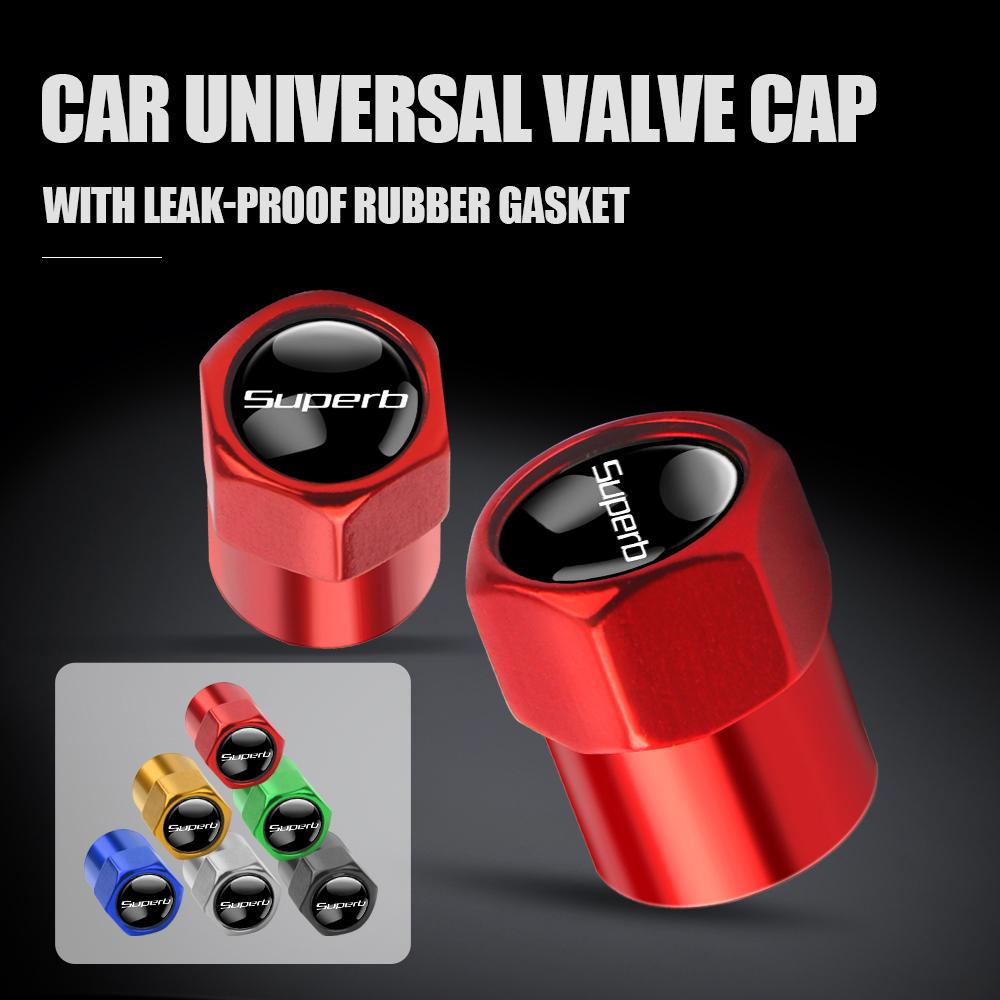 LKPP1 4Pcs Car Tire Valve Cap Metal Logo Dustproof Cover Accessories For Skoda Kodiaq Octavia Enyaq Kamiq Scala Rapid Superb Karoq RS