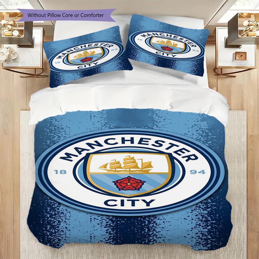 "Manchester Football Club Emblem Design" Bedding (1 * duvet cover + 2 * pillowcase, without core) 2DFlat Soft and comfortable Bedding set