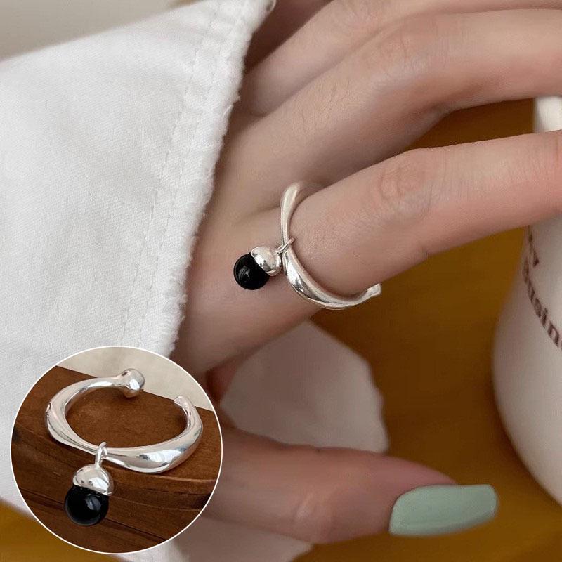 Женское ретро черное овальное геометрическое разомкнутое кольцо - Универсальное модное украшение на указательный палец