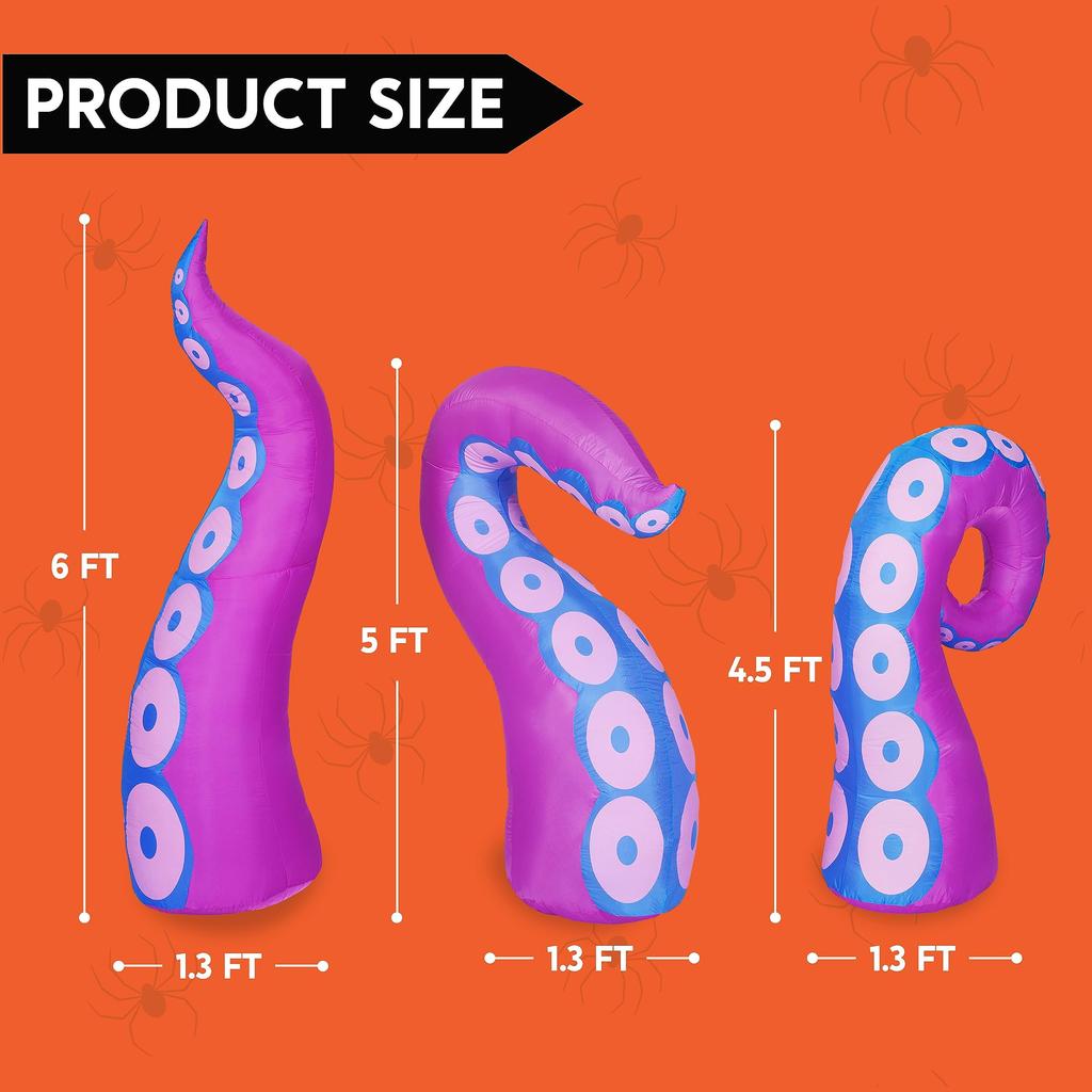 Joyfy Halloween Inflatable Outdoor 3 Pcs Giant Octopus Tentacle Broke Out from Window Blow Up Inflatable for Window Decoration