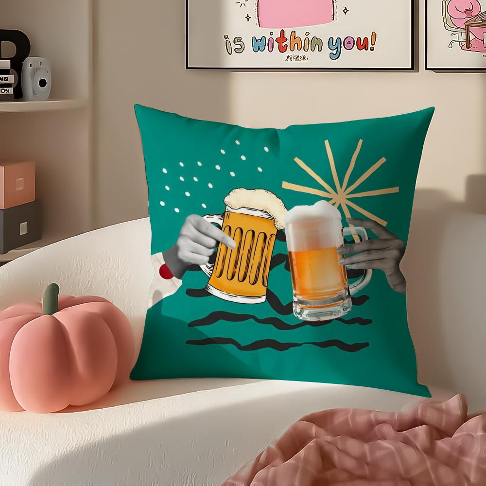 Rustic Cozy Art Beer Wine Retro Style Cushion Cover Pillowcase Short Plush Invisible zipper Room Sofa Cushion Cover