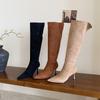 2025 Autumn and Winter New Pointed Thin Boots Women's Knee Boots Women's Suede Thin Heel Boots