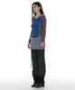 PARTIMENTO WOMEN Cut-Out V-Neck Colorblock Long Sleeve Tee_Blue
