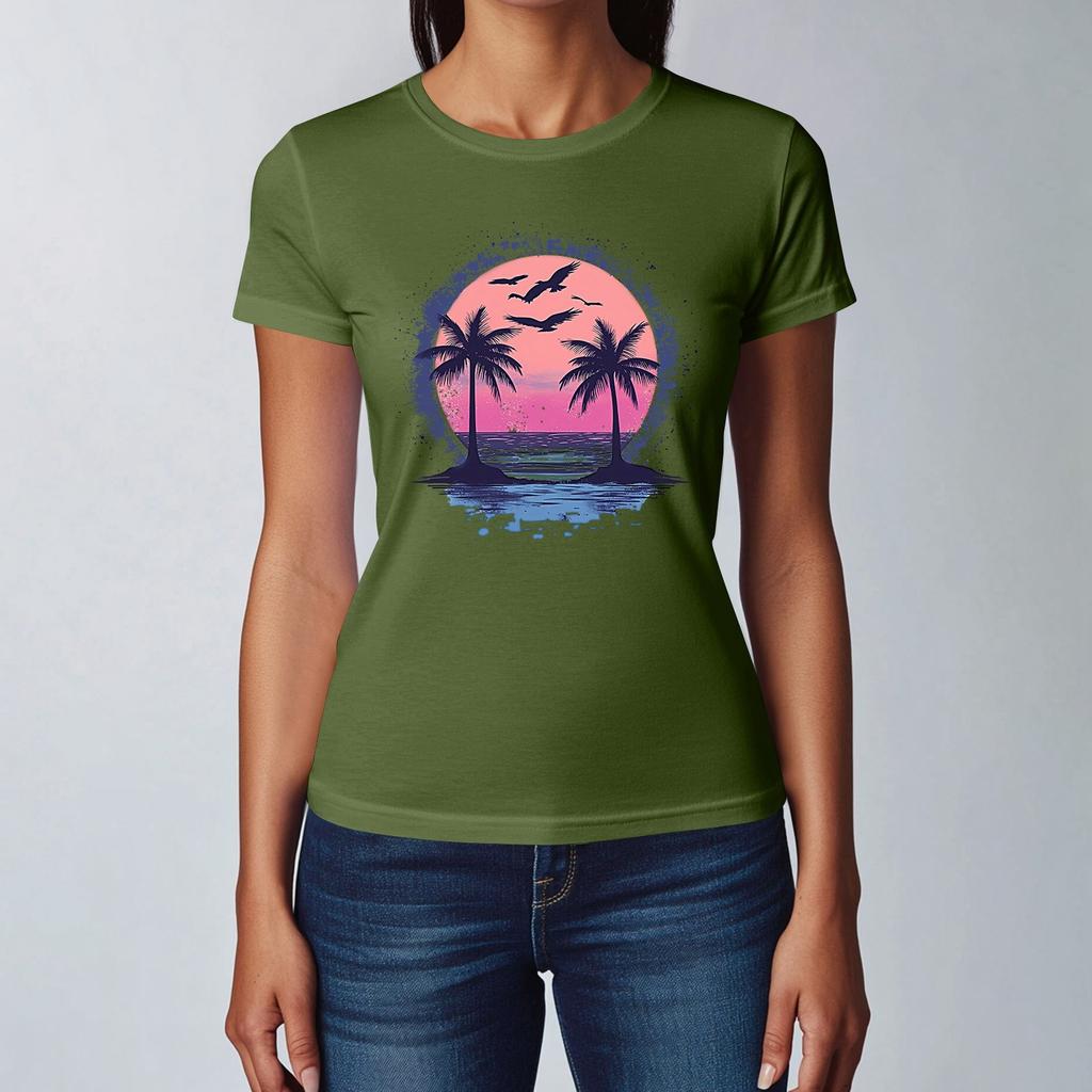 Women's Fashion Casual Printed Short Sleeve Round Neck Pullover Tops