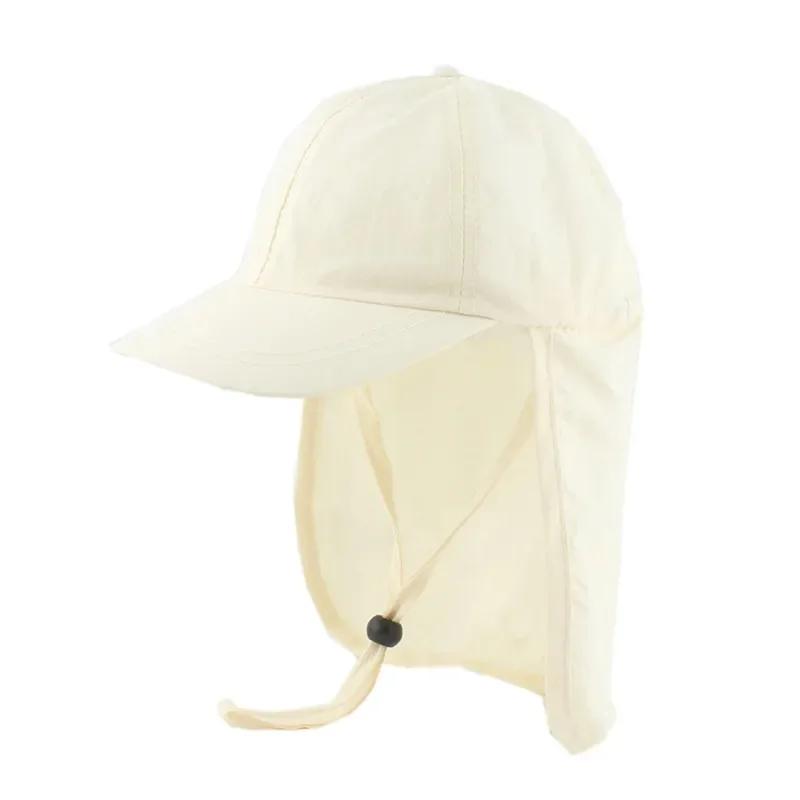 New Kids Sun Hat with Shawl Summer Quick Dry Solid Color Visor Hats for Girls Boys Baseball Cap Adjustable Baby Beach Sun Cap