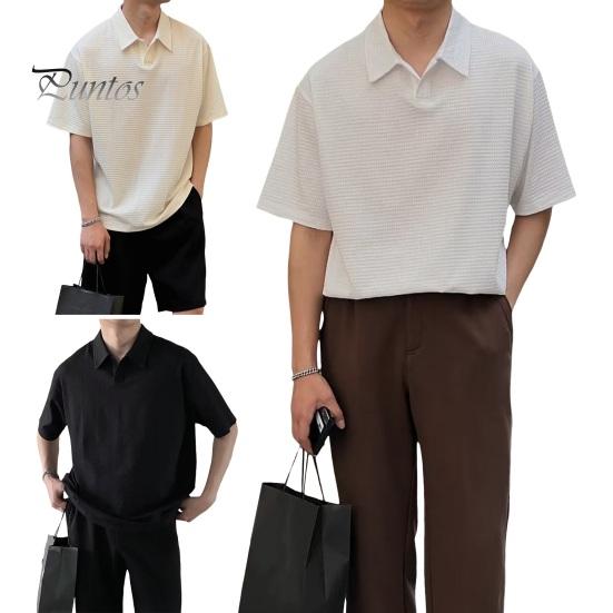 Летний мужской формальный топ с коротким рукавом, полуоткрытый отложной воротник, однотонный, средней длины, официальная офисная одежда, деловая рубашка