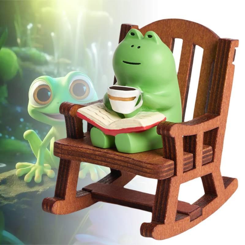 Whimsical Frog Rocking Chair Desktop Ornament Ideal For Office Decor Charming Healing Figure