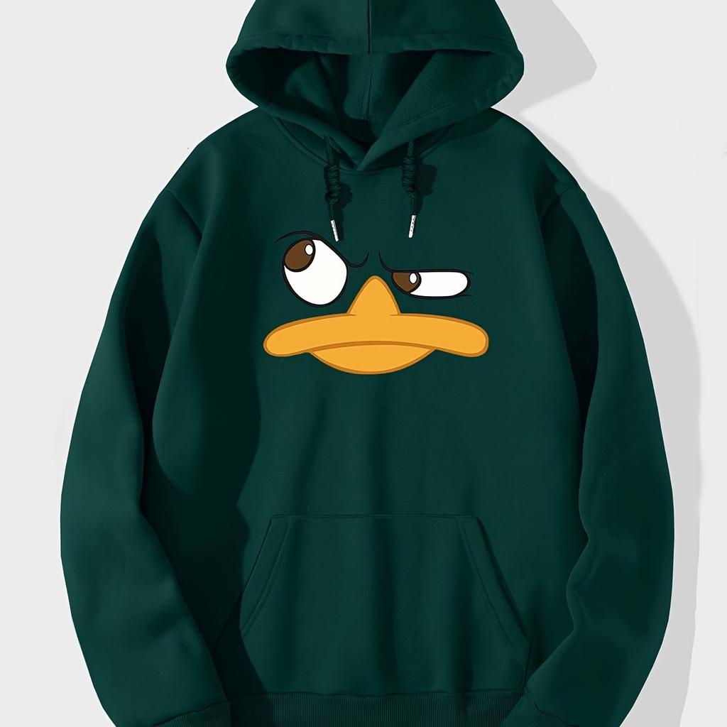 2025 Men's and Women's Fall/Winter Hooded Sweatshirt with Printed Cartoon Duck Pattern Design for Fitness and Leisure