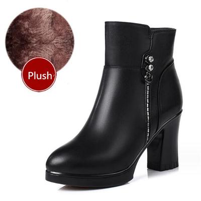 Модные женские зимние ботинки из натуральной кожи, теплые ботильоны на высоком каблуке, женские теплые зимние сапоги из толстой шерсти, элегантные ботинки на высоком каблуке 2025