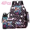 4Pcs/set Anime Cartoon Printed Backpack with Handbag Pencil Case 750Ml Water Bottler for Teenager Boy Girl Large Capacity Bookbag Schoolbag Mochila