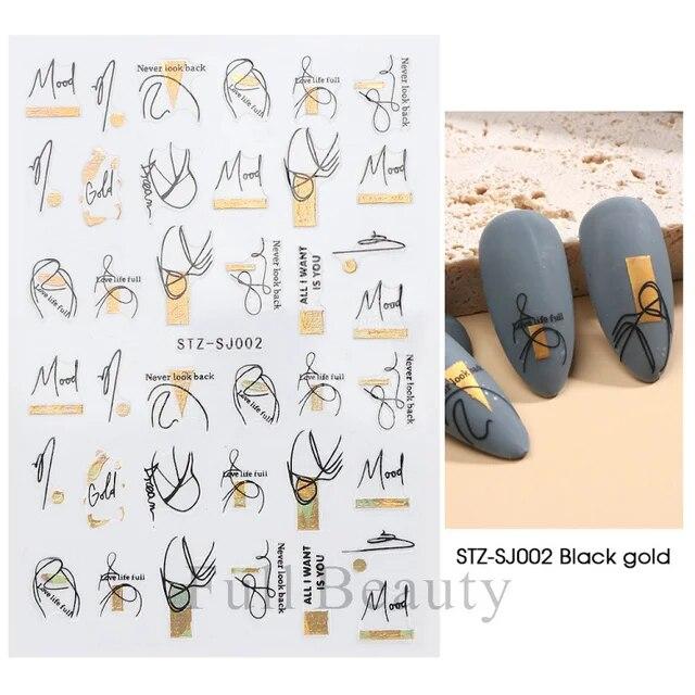 Lily Flower Geometric 3D Nail Stickers Maple Leaves Lines Nail Art Adhesive Sliders Red Berries Decals Decoration PPSTZ-SJ027