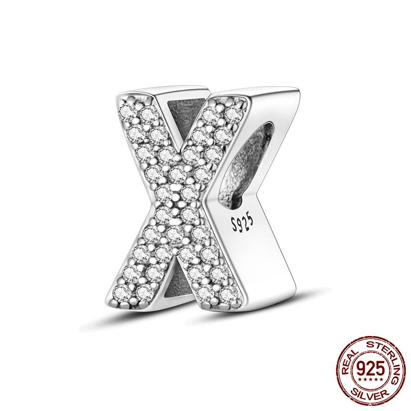 26 A-Z Alphabet Beads 925 Sterling Silver LOVE Letter Charm Fit Original Bangle Charms Bracelet CZ Zircon Bead Jewelry
